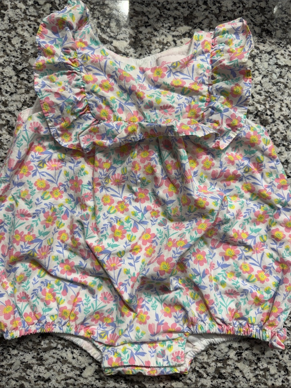 Tommy Bahama Floral Ruffle Baby Romper - White with Pink, Yellow & Blue